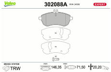 Sada brzdových destiček, kotoučová brzda VALEO 302088A