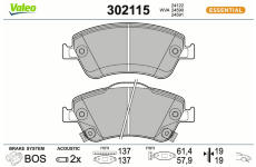 Sada brzdových destiček, kotoučová brzda VALEO 302115