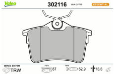 Sada brzdových destiček, kotoučová brzda VALEO 302116