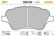 Sada brzdových destiček, kotoučová brzda VALEO 302153