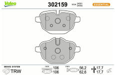 Sada brzdových destiček, kotoučová brzda VALEO 302159