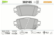 Sada brzdových destiček, kotoučová brzda VALEO 302165
