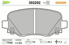 Sada brzdových destiček, kotoučová brzda VALEO 302202