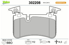 Sada brzdových destiček, kotoučová brzda VALEO 302208