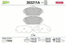 Sada brzdových destiček, kotoučová brzda VALEO 302211A