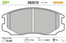 Sada brzdových destiček, kotoučová brzda VALEO 302212