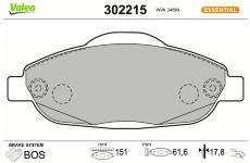 Sada brzdových destiček, kotoučová brzda VALEO 302215