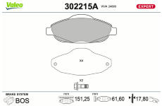 Sada brzdových destiček, kotoučová brzda VALEO 302215A