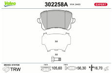 Sada brzdových destiček, kotoučová brzda VALEO 302258A