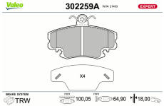 Sada brzdových destiček, kotoučová brzda VALEO 302259A