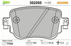 Sada brzdových destiček, kotoučová brzda VALEO 302265