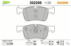 Sada brzdových destiček, kotoučová brzda VALEO 302269