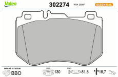 Sada brzdových destiček, kotoučová brzda VALEO 302274
