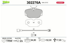 Sada brzdových destiček, kotoučová brzda VALEO 302276A