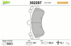 Sada brzdových destiček, kotoučová brzda VALEO 302287