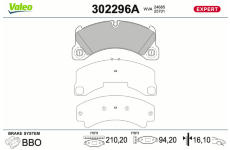 Sada brzdových destiček, kotoučová brzda VALEO 302296A