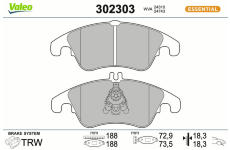 Sada brzdových destiček, kotoučová brzda VALEO 302303