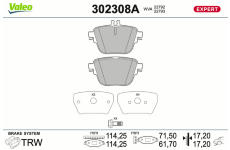 Sada brzdových destiček, kotoučová brzda VALEO 302308A