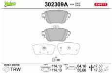 Sada brzdových destiček, kotoučová brzda VALEO 302309A