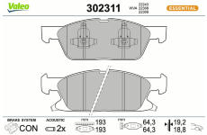 Sada brzdových destiček, kotoučová brzda VALEO 302311