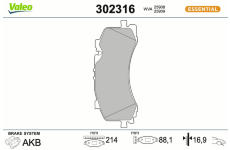 Sada brzdových destiček, kotoučová brzda VALEO 302316