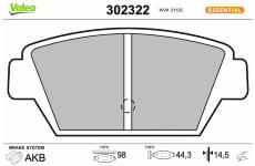 Sada brzdových destiček, kotoučová brzda VALEO 302322