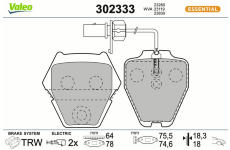 Sada brzdových destiček, kotoučová brzda VALEO 302333