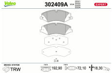 Sada brzdových destiček, kotoučová brzda VALEO 302409A