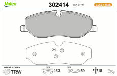 Sada brzdových destiček, kotoučová brzda VALEO 302414