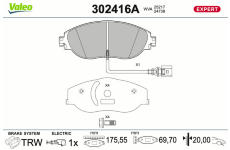 Sada brzdových destiček, kotoučová brzda VALEO 302416A