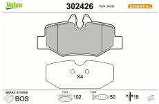Sada brzdových destiček, kotoučová brzda VALEO 302426