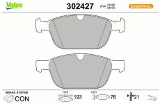 Sada brzdových destiček, kotoučová brzda VALEO 302427