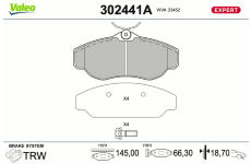 Sada brzdových destiček, kotoučová brzda VALEO 302441A