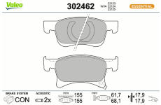 Sada brzdových destiček, kotoučová brzda VALEO 302462