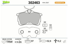 Sada brzdových destiček, kotoučová brzda VALEO 302463