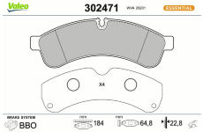 Sada brzdových destiček, kotoučová brzda VALEO 302471