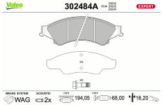 Sada brzdových destiček, kotoučová brzda VALEO 302484A