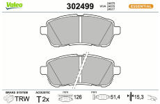 Sada brzdových destiček, kotoučová brzda VALEO 302499
