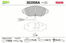 Sada brzdových destiček, kotoučová brzda VALEO 302506A