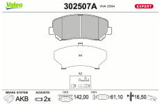 Sada brzdových destiček, kotoučová brzda VALEO 302507A