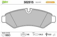 Sada brzdových destiček, kotoučová brzda VALEO 302515