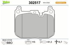 Sada brzdových destiček, kotoučová brzda VALEO 302517