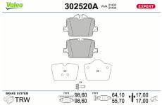 Sada brzdových destiček, kotoučová brzda VALEO 302520A