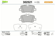 Sada brzdových destiček, kotoučová brzda VALEO 302521