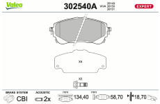 Sada brzdových destiček, kotoučová brzda VALEO 302540A