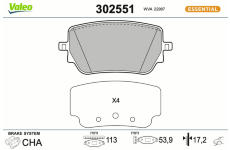 Sada brzdových destiček, kotoučová brzda VALEO 302551