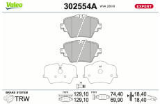 Sada brzdových destiček, kotoučová brzda VALEO 302554A