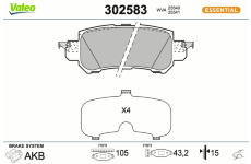 Sada brzdových destiček, kotoučová brzda VALEO 302583