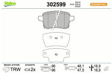 Sada brzdových destiček, kotoučová brzda VALEO 302599