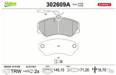 Sada brzdových destiček, kotoučová brzda VALEO 302609A